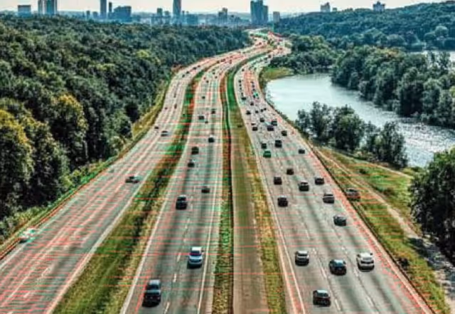 A highway being analyzed by ADAS