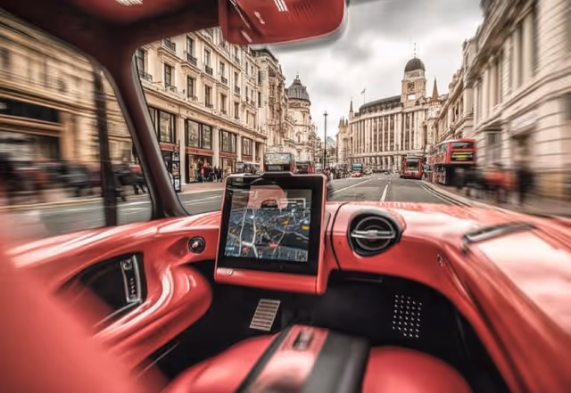 A learner driver practicing with an instructor while ADAS features are active in a modern vehicle