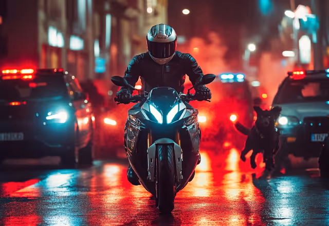 Motorcyclist being chased by police in UK