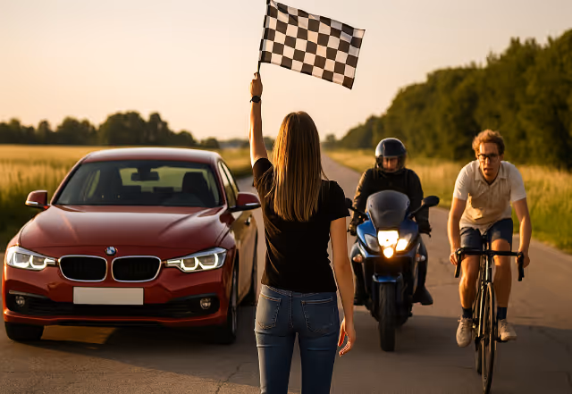 Straat in Nederlandse stad met markeringen voor fietsers en auto's