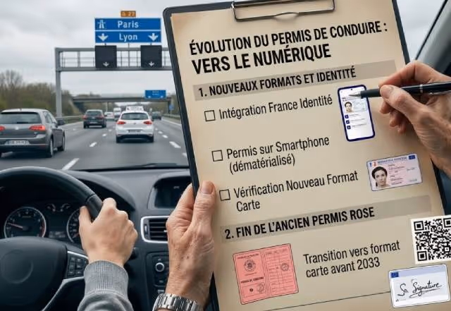 Jeune conducteur français consultant son permis numérique sur smartphone