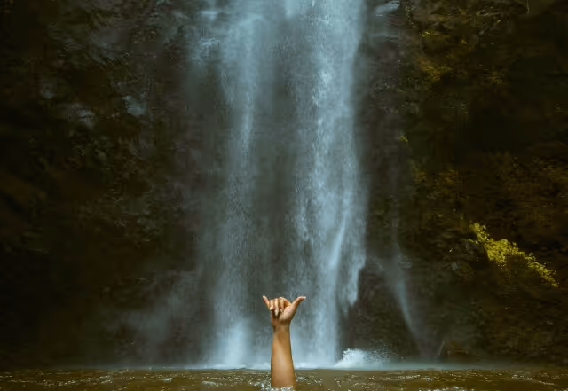 Arm coming out of the water with a goodbye hand-sign